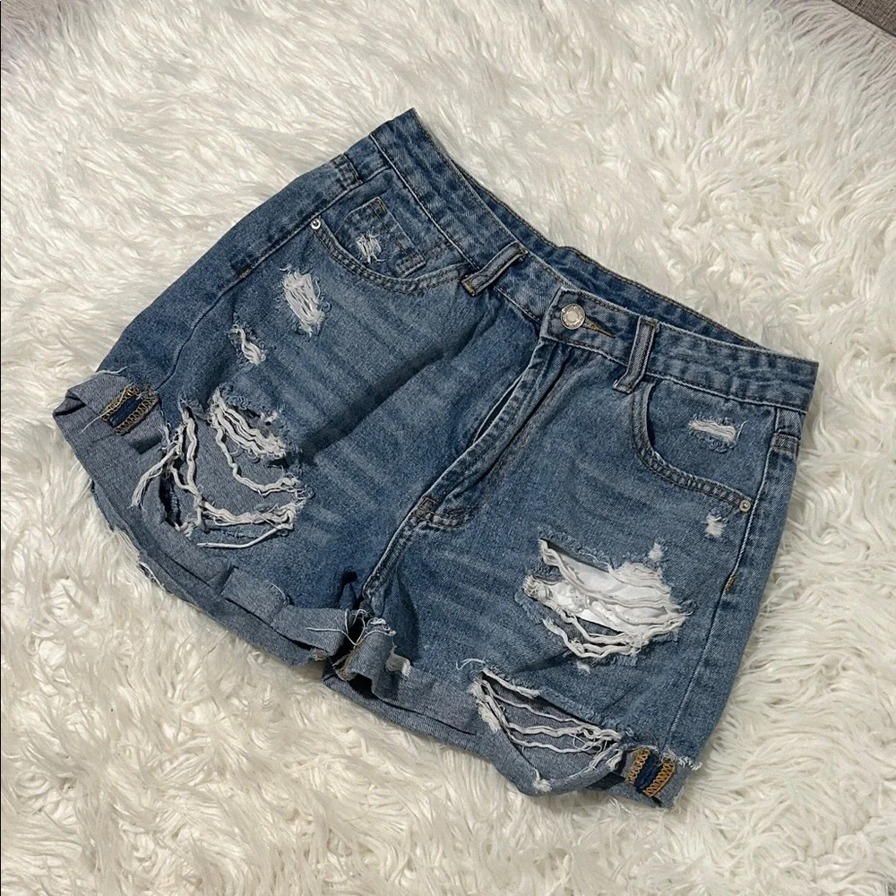 SHEIN Distressed Denim Women Shorts - Picture 4 of 7